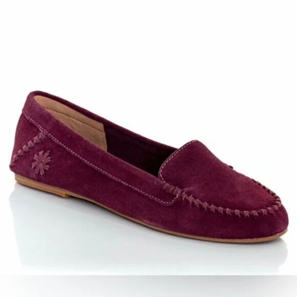 Jack Rogers Millie Burgundy Suede WhipStitch Moccasin Loafers Size 9.5